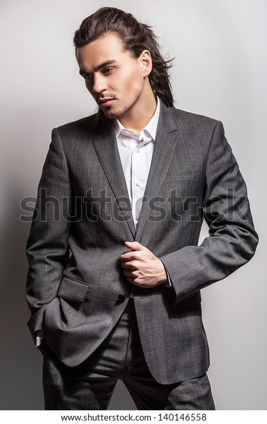 Elegant Young Handsome Longhaired Man Costume Stock Photo 140146558 ...