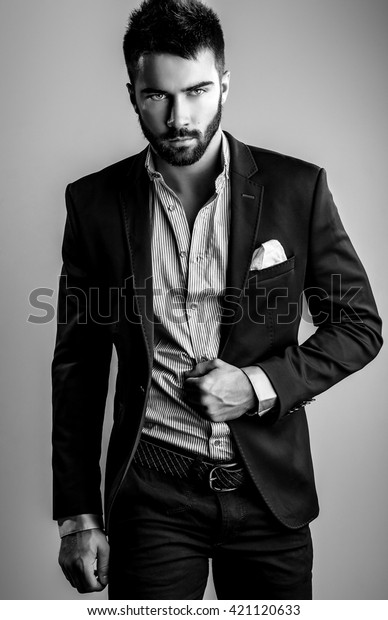 Elegant Young Handsome Man Blackwhite Studio Stock Photo 421120633 ...