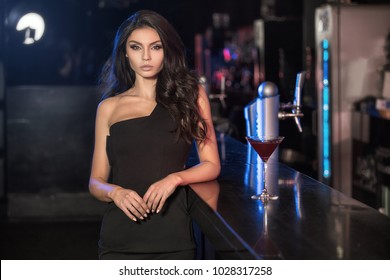 Elegant Young Woman Standing Bar Celebrating Stock Photo 1028317258 ...