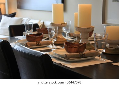 Elegantly Set Dining Room Table.