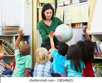 Elementary Pupils In Geography Class With Teacher - Powered by Shutterstock