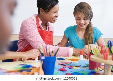 Elementary School Art Class With Teacher