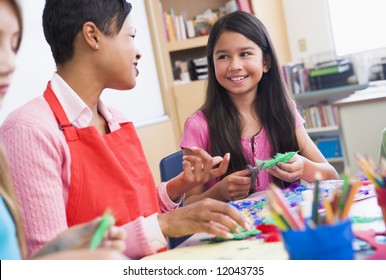 Elementary School Art Class With Teacher