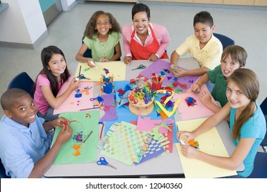 Elementary School Art Class Viewed From Above