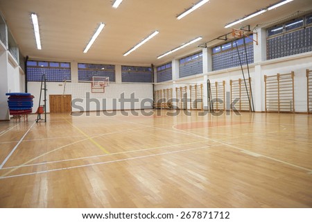 elementary school gym indoor with volleyball net
