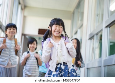 
Elementary School Student Carrying School Bags