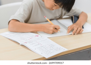 Elementary school student studying arithmetic (Japanese)
