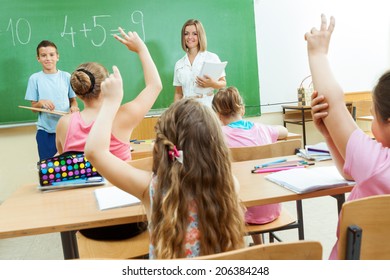 Elementary School Students Classroom Desks Stock Photo 206384248 ...