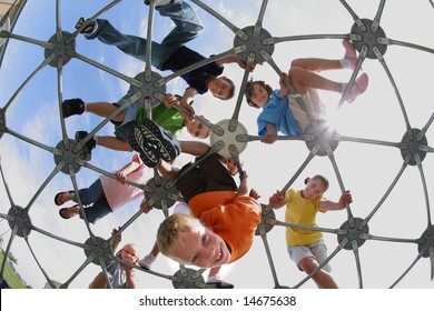 Elementary School Students On Play Structure