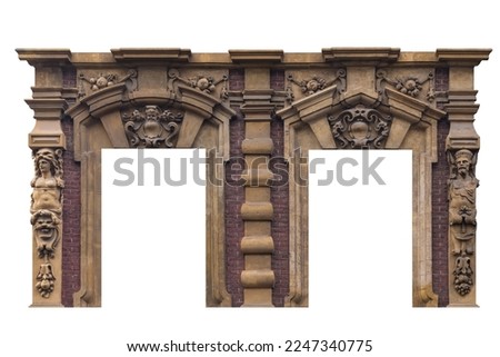 Elements of architectural decoration of archs with a heraldic pattern and. mythological deities. White background
