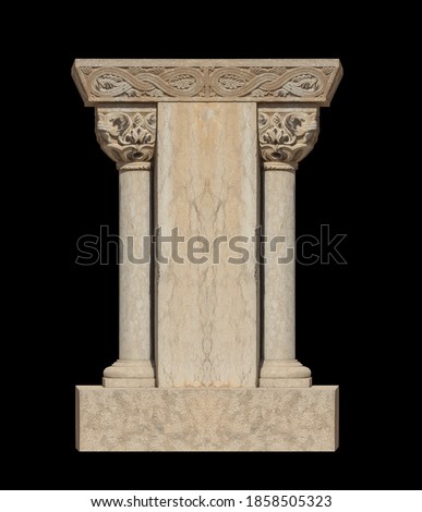 Elements of architectural decorations of buildings, columns and tops, gypsum stucco molding, wall texture and patterns. On the streets in Catalonia, public places.