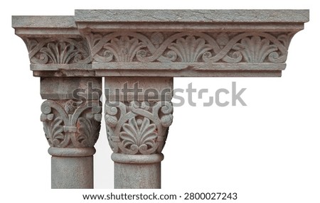 elements of architectural decorations of buildings, columns, pommel and patterns, on the streets in Barcelona, public places.