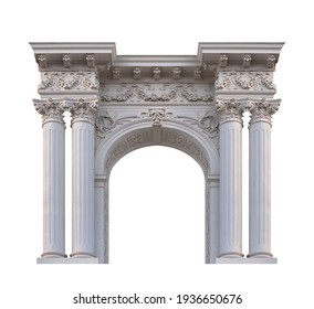 Elements of architectural decorations of buildings. Old wall with arch. 