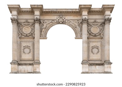 Elements of architectural decorations of buildings. Old wall with arch. Empire pattern.
