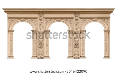 Elements of architectural decorations of buildings. Old arch. Late Renaissance style.