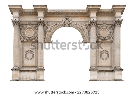 Elements of architectural decorations of buildings. Old wall with arch. Empire pattern.