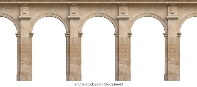 Elements of architecture of buildings, ancient arches, columns, windows and apertures. On the streets in Catalonia, public places. - Shutterstock ID 1453216643
