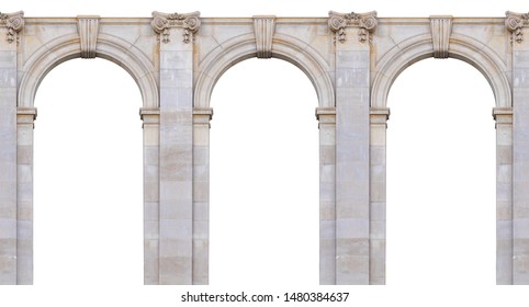 Elements of architecture of buildings, ancient arches, columns, windows and apertures. On the streets in Catalonia, public places. - Powered by Shutterstock