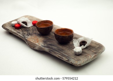 Elements Of Chinese Tea Ceremony On A White Background, Chinese Tea And Ceramic Cup,  Asian Tea Party