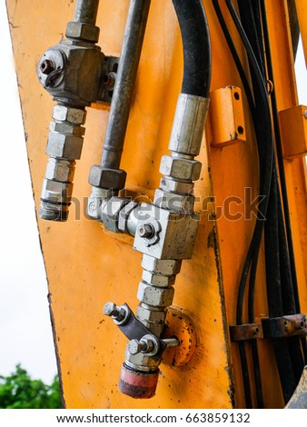 Elements of construction of old worn excavator