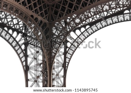 Elements of the Eiffel tower on a white background. Close-up.