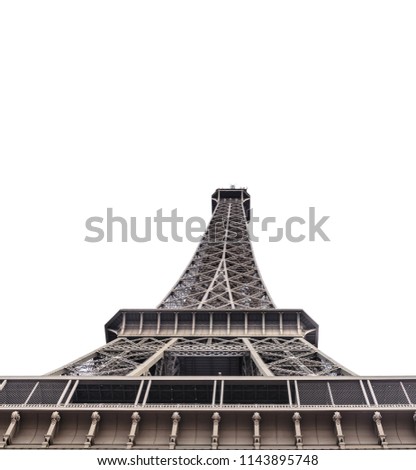 Elements of the Eiffel tower on a white background. Close-up.