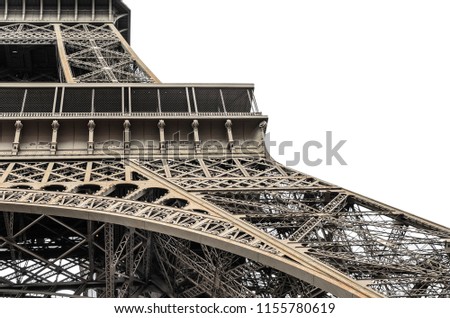 Elements of the Eiffel tower on a white background. Close-up.