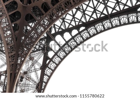 Elements of the Eiffel tower on a white background. Close-up.