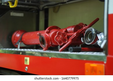 
Elements Of A Fire Hydrate. On The Side Of A Fire Truck.