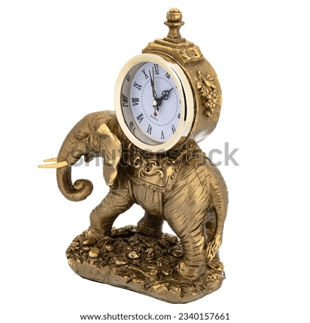 Elephant Antique Marble Bronze golden Retro Mantel Vintage Table clock isolated with Decorative figurine sculpture. Empire Style Decorative Time Pieces Statue for Living Room and Bedrooms.