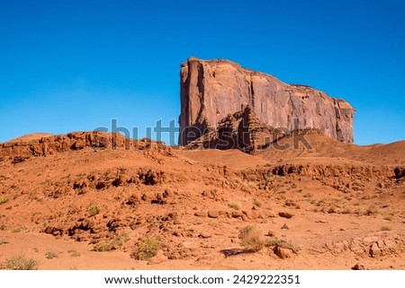 Elephant Butte in Monument Valley, which is famous for its iconic buttes located on the Colorado Plateau in Arizona along the border to Utah and featured in many western movies.