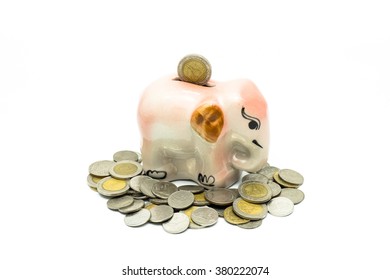 Elephant Piggy Bank And Money