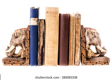 Elephant Shaped Bookends Isolated Over A White Background