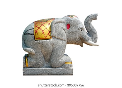 Elephant Statue Isolated On White Background, Public Places - Non Intellectual Property