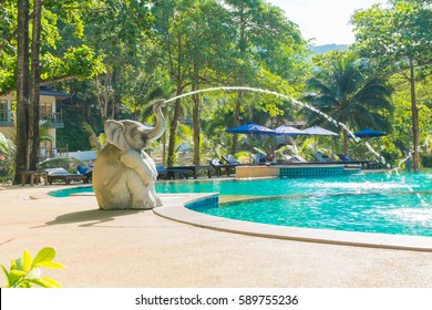 Elephant statues spraying water swimming pool.At Koh Chang Date 24/12/2016