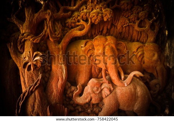 Elephant wood carving in Thailand