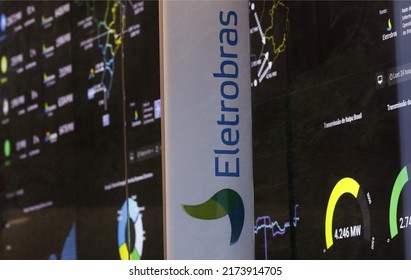 Eletrobras Company Logo On Electricity Index Panel. Brazilian Electric Utilities Company Building. State-owned Holding Of Power Energy Supply Under Privatization - Rio De Janeiro,  Brazil 06.09.2022