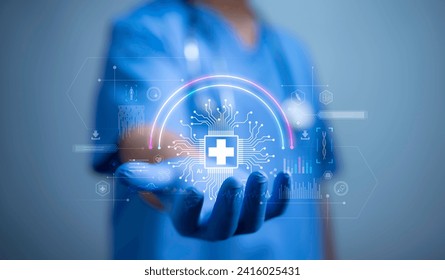 Elevate healthcare with AI technology services.Virtual health care analytics empower medical professionals in the medical revolution. Data analytics enhance patient care and healthcare administration. - Powered by Shutterstock