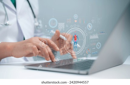 Elevate healthcare with AI technology services.Virtual health care analytics empower medical professionals in the medical revolution. Data analytics enhance patient care and healthcare administration. - Powered by Shutterstock