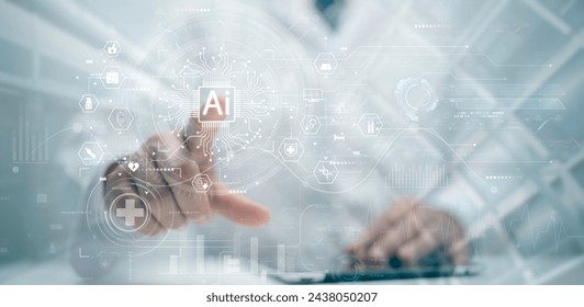 Elevate healthcare with AI technology services.Virtual health care analytics empower medical professionals in the medical revolution.Data analytics enhance patient care and healthcare administration. - Powered by Shutterstock