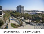 Elevated daytime view of the Anaheim, California skyline.