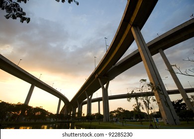 elevated express way at sunset