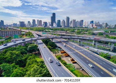 Elevated expressway. The curve of suspension bridge, Thailand. Aerial view. Top view. Background scenic road. - Powered by Shutterstock