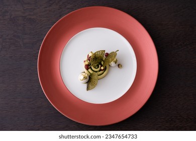 Elevated perspective capturing an exquisite culinary appetizer in a fine dining setting.