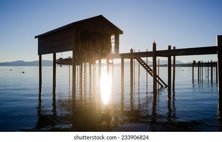 Elevated Pier Walkway To Boathouse Lake Tahoe City Sunrise