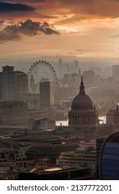 Elevated Sunset View Along The St. Pauls Cathedral And The Skyline Of London, United Kingdom