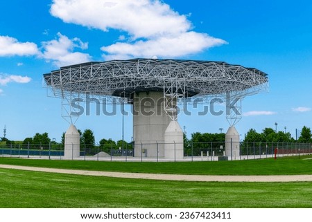 Elevated Very High Frequency (VHF) Omni-Directional Range (VOR) base station for aircraft instrument navigation based in Vernon Hills, IL, United States. 
