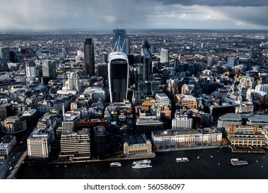 Elevated View Of The City Of London On A Rainy Spring Afternoon. 