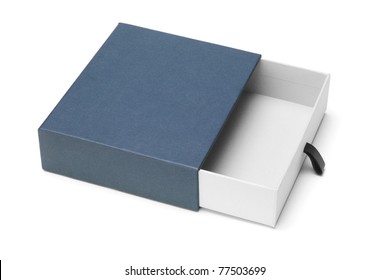 Elevated View Of Empty Blue Gift Box On White Background