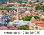 Elevated view of the exterior of the Friday Mosque or Dzhumaya Mosque, an Ottoman building in the Old Town of Plovdiv, Bulgaria